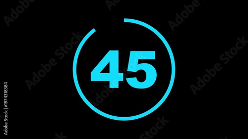 Circle countdown timer one minute animation from 50 to 0 second animation with alpha channel, 50 second countdown timer, Countdown video on black background.