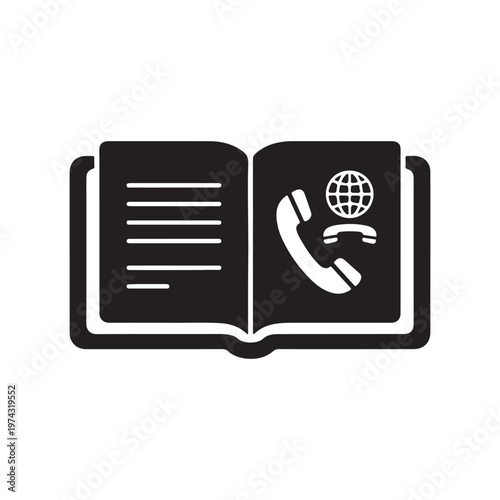 Contact book black glyph icon. Phone numbers and address. Button for website and application. Organizer. Silhouette symbol on white space. Solid pictogram. Vector isolated illustration
