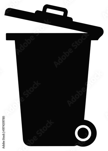 Open Wheelie Trash Can Silhouette for Garbage and Waste Management, Transparent Background