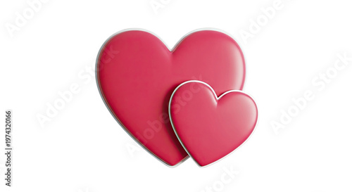 Two Pink Hearts with White Outline on White Background