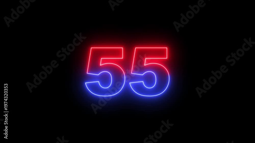 Neon Circle countdown timer animation from 60 to 0 second animation on black background with alpha channel, 60 seconds countdown timer. Circle neon light 60 seconds countdown on black background.