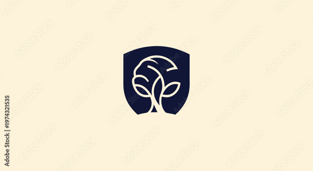 Obraz premium Elegant Tree Logo Design on a Navy Blue Shield.