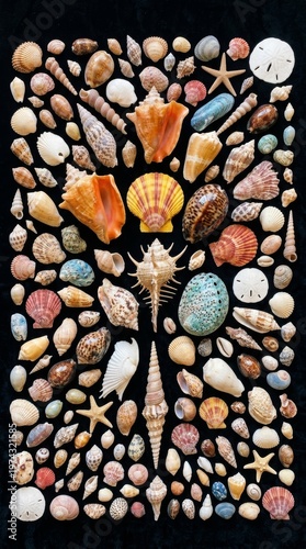 Seashells Collection on Black Background