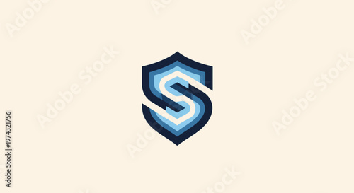 Elegant Blue Shield Logo with Letter S, Security and Protection Concept.