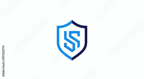 Elegant Blue Shield Logo with Modern Lettering and Design.