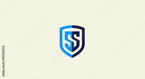 Elegant Blue Shield Logo with the Letters SS, Modern Design.