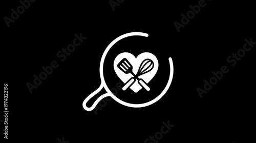 Cooking With Love Icon on Black Background