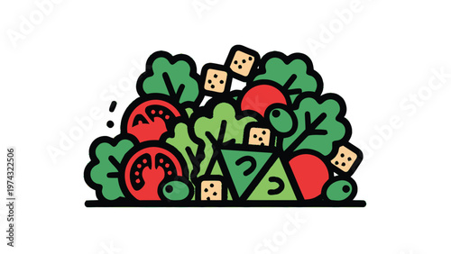 Fresh and Delicious Salad with Tomatoes, Lettuce, and Croutons.