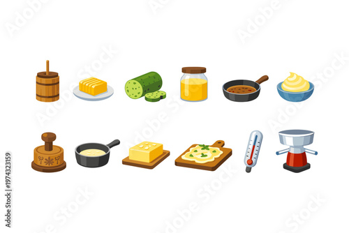 Butter Making Process Icons