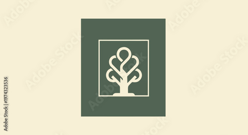Elegant Tree Logo Design on Green Square with White Border.