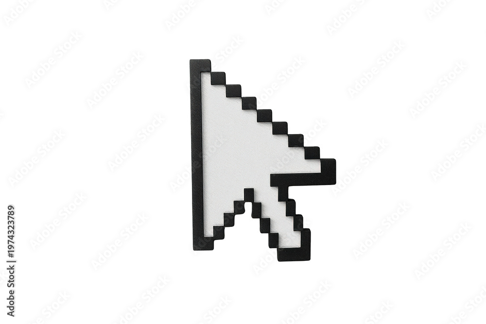 Obraz premium Pixel art cursor icon symbolizing interface interaction, browsing websites, and user experience, with a clean render