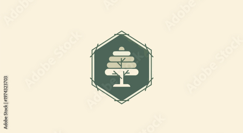 Elegant Tree Logo Design with Hexagon Frame and Green Color.