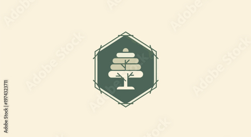 Elegant Tree Logo Design with Hexagon Frame and Leaves.