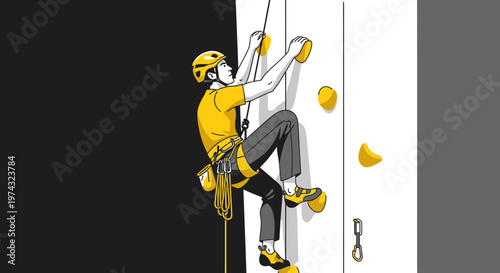 Athletic Climber Ascends Artificial Wall Engaging In Indoor Climbing Challenge