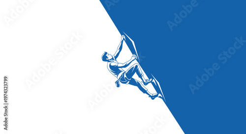 Athletic Climber Ascends Bold Blue Rock Face With Minimalist Style