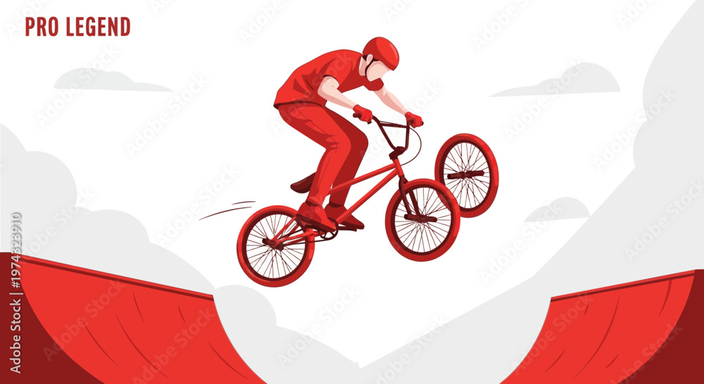 Fototapeta premium Athletic Cyclist Performing A Spectacular Aerial Bicycle Jump