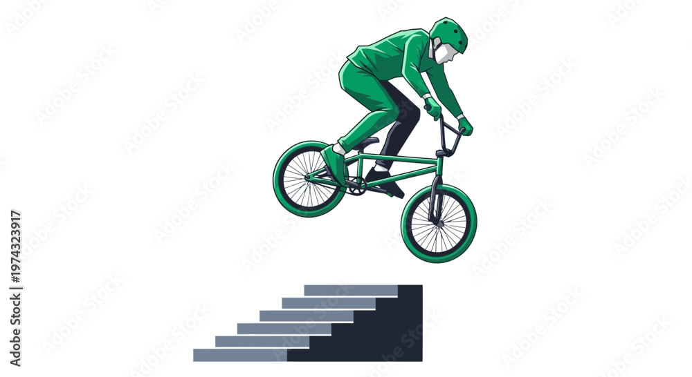 Fototapeta premium Athletic Cyclist Performing A Freestyle Jump Over Stairs Dynamic Action Shot