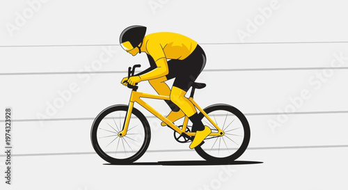 Athletic Cyclist In Yellow Gear Racing On A Bicycle