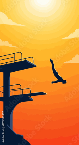 Athletic Dive Into Golden Sunset Skies High Impact Graphic