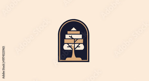 Elegant Tree Logo with Books Symbolizing Knowledge and Growth.