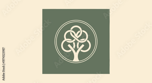 Elegant Tree of Life Symbol on a Green Square Background.