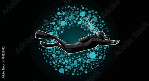 Athletic Diver Gliding Through Bubbles
