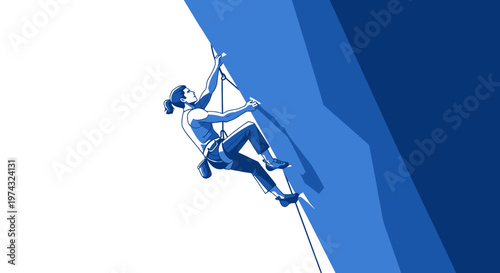 Athletic Figure Ascending Steep Rock Face With Determination