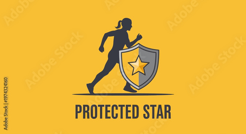 Athletic Figure Defending Star Emblem On Vibrant Yellow Background