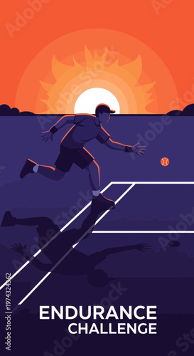 Athletic Pursuit Under Fiery Sunset Sporting Excellence