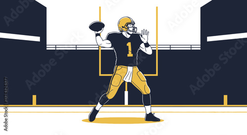 Athletic Quarterback Prepared For A Perfect Throw In A Stylized Stadium