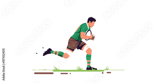 Athletic Rugby Player Sprinting With Ball During A Game
