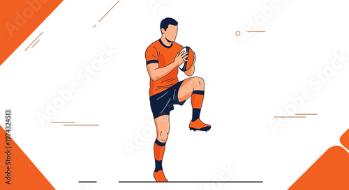 Athletic Rugby Player Posing With Ball Dynamic Sports Illustration Minimalist Design