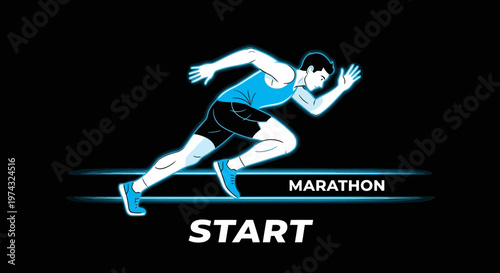 Athletic Runner Accelerating From Start Line Towards Marathon Goal