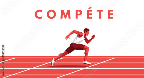 Athletic Runner Accelerating on Track With Compete Text