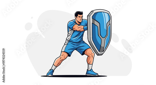 Athletic Man Defends With Shield Powerful Protector Illustration