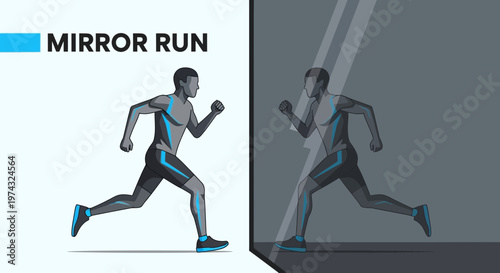 Athletic Runner Mirrored In Transparent Surface For Fitness Motivation