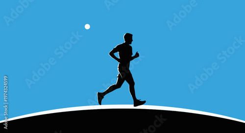 Athletic Runner Silhouette Against Vibrant Blue Sky