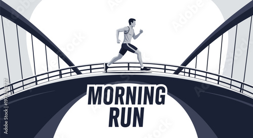 Athletic Man Running Across a Modern Bridge During a Morning Session