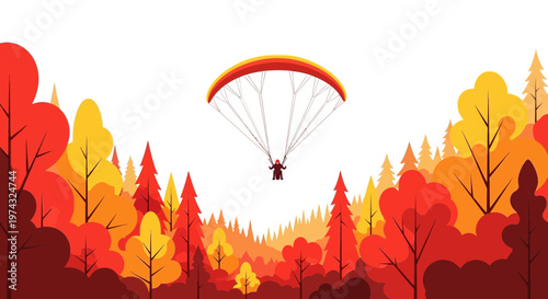 Autumn Adventure Paragliding Over Colorful Forest Canopy
