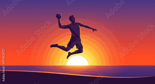 Athletic Silhouette Leaping Against A Fiery Sunset Over Water