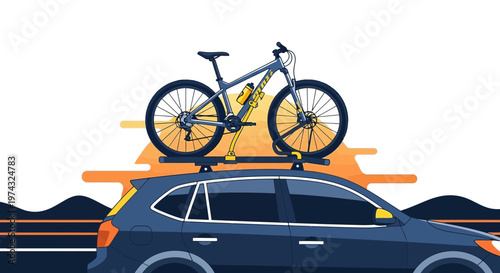 Automobile Transporting Mountain Bike On Roof Rack