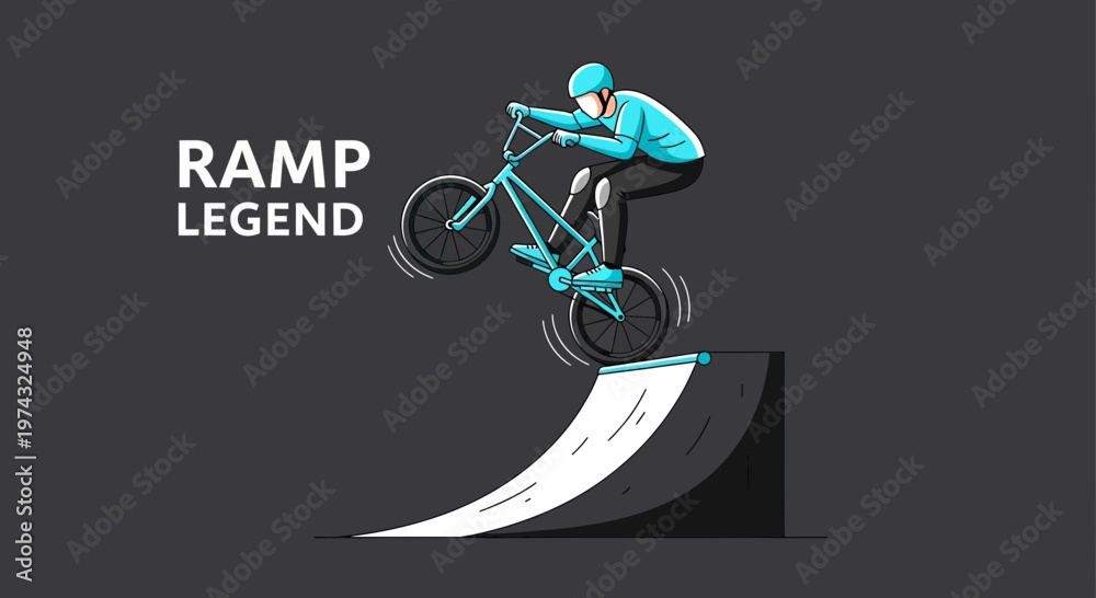 Fototapeta premium Awesome Bicycle Rider Performing Stunts On A Ramp In Cartoon Style