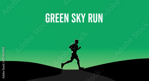 Athletic Silhouette Running Under A Vibrant Green Horizon Sky