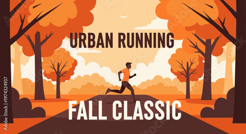 Autumnal Urban Run Celebration Jogging Through Fall Foliage Path