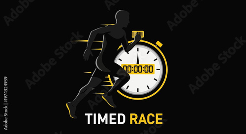 Athletic Silhouette Sprinting Towards A Stopwatch On Black Background