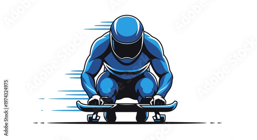 Athletic Skeleton Racer Speeding Downhill Extreme Sport Illustration