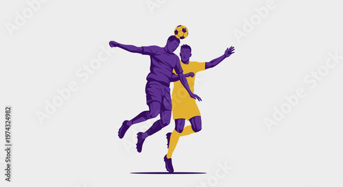 Athletic Soccer Players Competing For The Ball In Mid Air