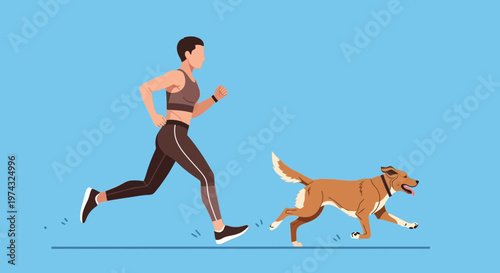 Athletic Person And Dog Sprinting Together For Fitness
