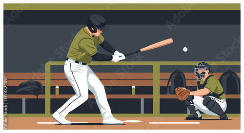 Baseball Action Dynamic Batting Catchers Stance Ready For Strike