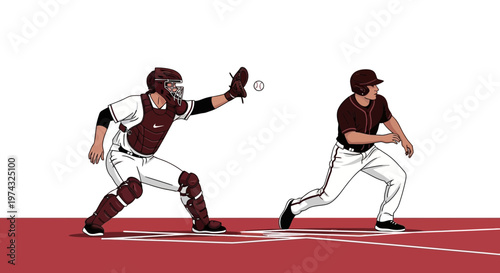 Baseball Catcher Blocking Home Plate While Runner Approaches